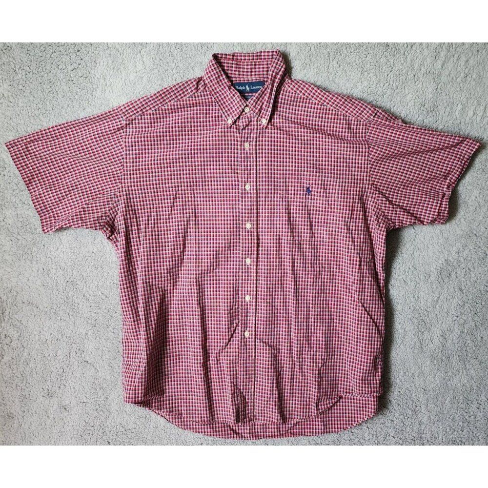 Ralph Lauren Blake Red Plaid Pony Logo Short Sleeve Button Down Shirt Size 2XL